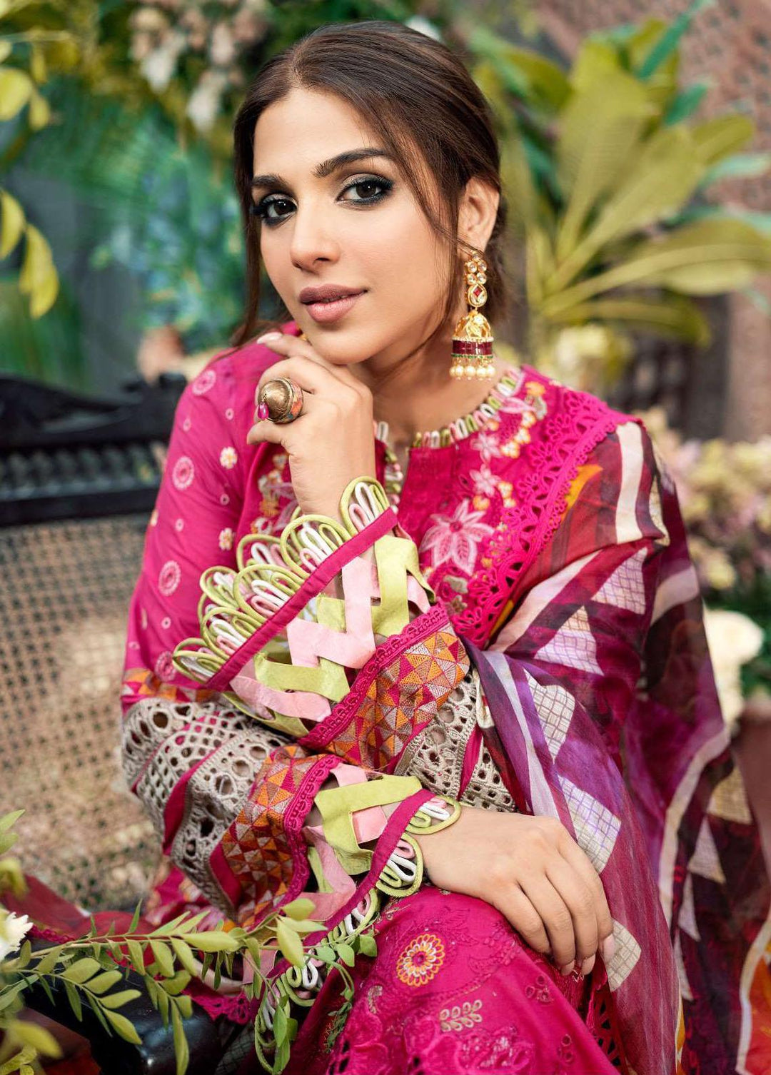 A Floral Dream By Maryam Hussain Embroidered Lawn Suits Unstitched 3 Piece MH23FD 04 Amber - Luxury Collection