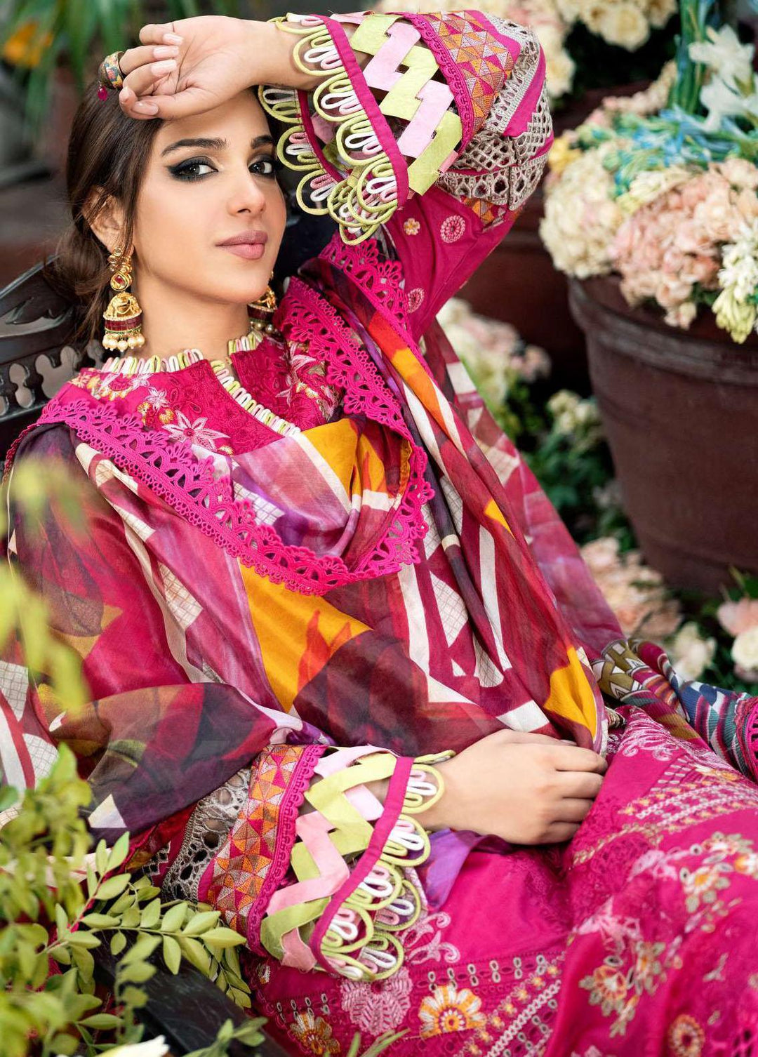 A Floral Dream By Maryam Hussain Embroidered Lawn Suits Unstitched 3 Piece MH23FD 04 Amber - Luxury Collection