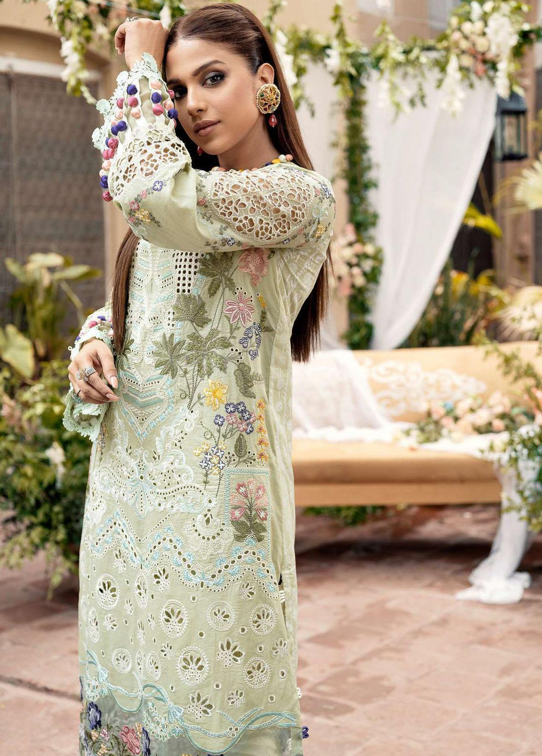 A Floral Dream By Maryam Hussain Embroidered Lawn Suits Unstitched 3 Piece MH23FD 05 Tuscan Sunset - Luxury Collection