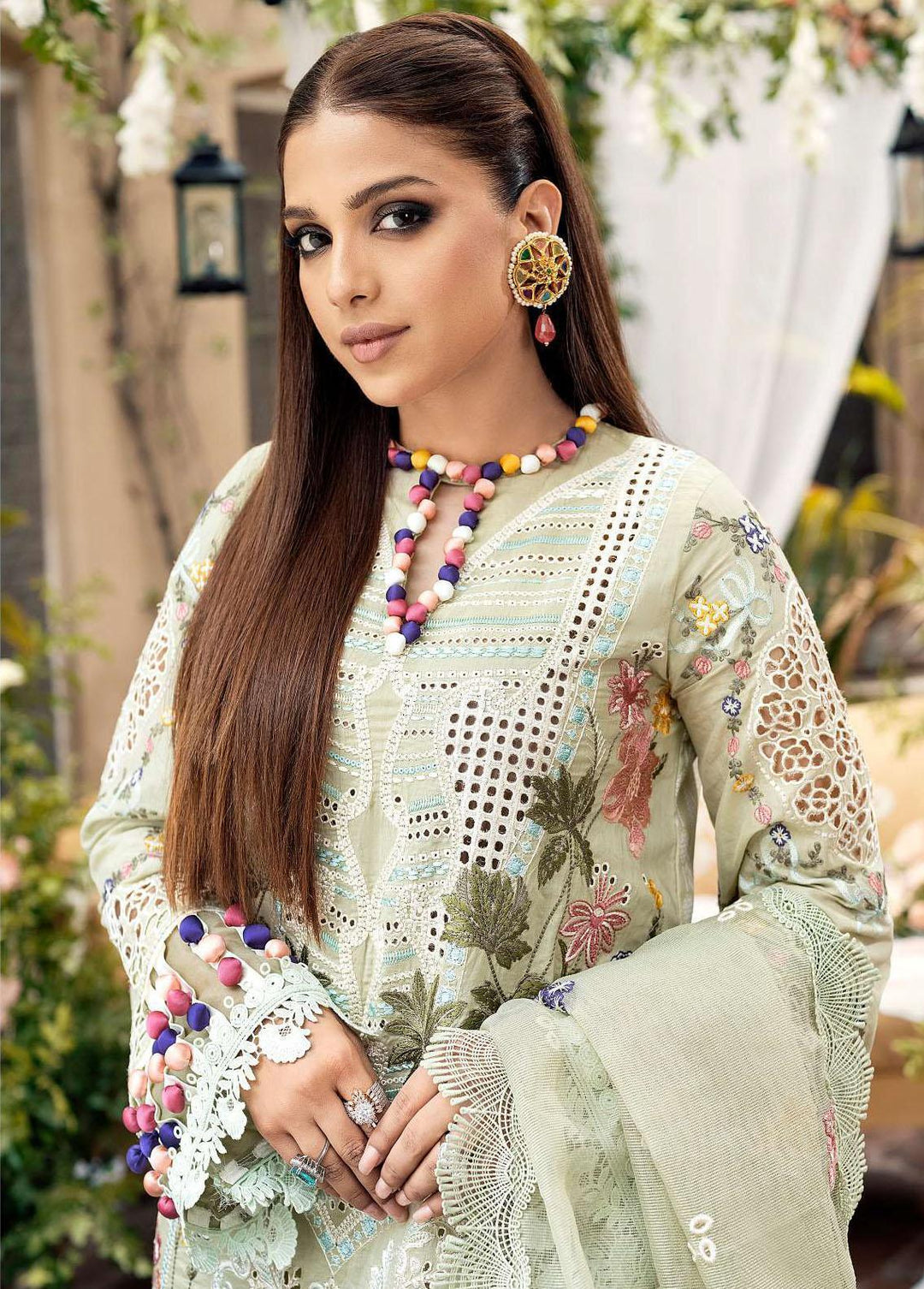 A Floral Dream By Maryam Hussain Embroidered Lawn Suits Unstitched 3 Piece MH23FD 05 Tuscan Sunset - Luxury Collection