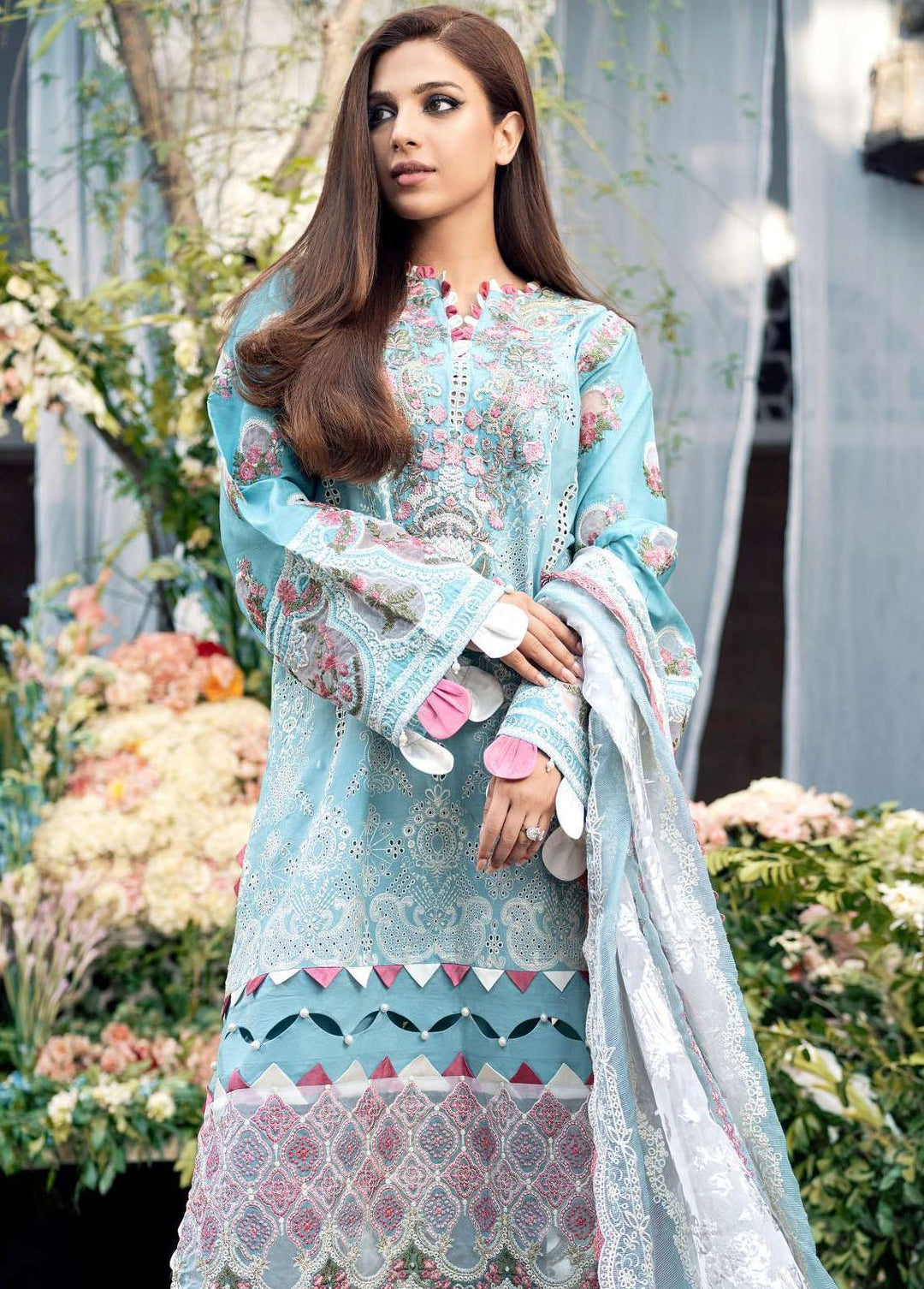 A Floral Dream By Maryam Hussain Embroidered Lawn Suits Unstitched 3 Piece MH23FD 06 Crystal - Luxury Collection