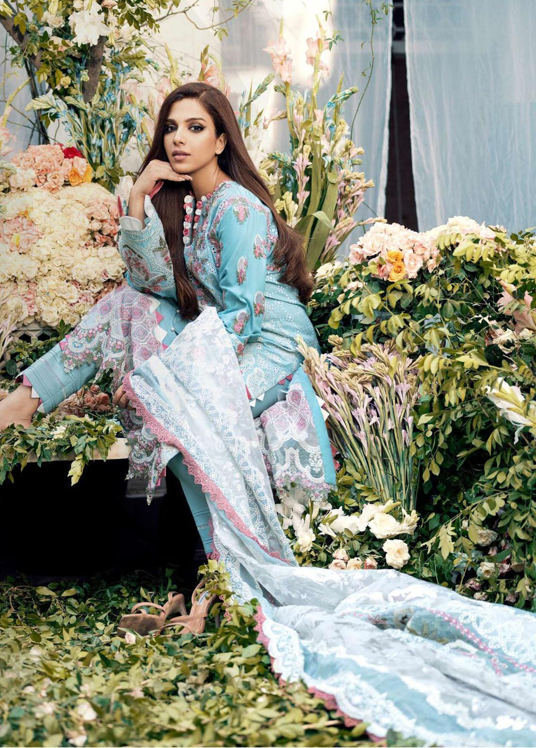 A Floral Dream By Maryam Hussain Embroidered Lawn Suits Unstitched 3 Piece MH23FD 06 Crystal - Luxury Collection
