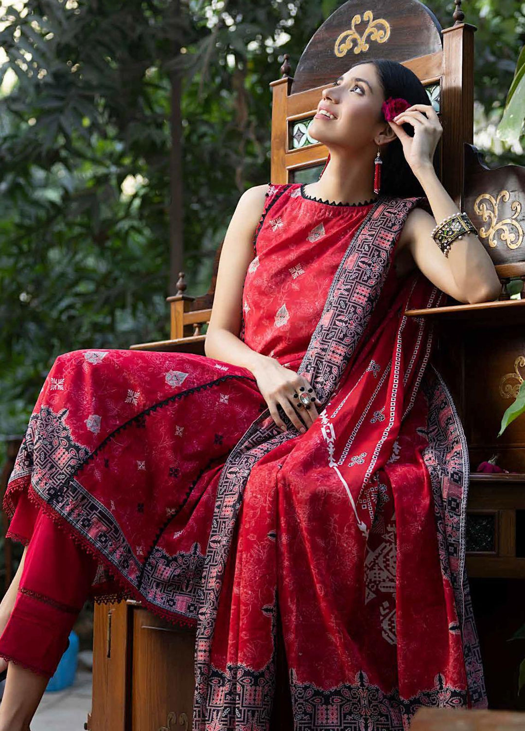 A Red Affair By Gul Ahmed Printed Lawn Suits Unstitched 3 Piece GA23RA CL-32263 - Summer Collection