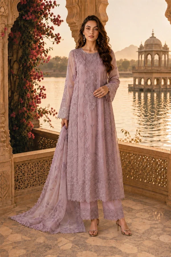 Nooriyah by Saadia Asad Unstitched Embroidered Chiffon 3 Piece Suit SA26UEN D6 - Wedding Collection