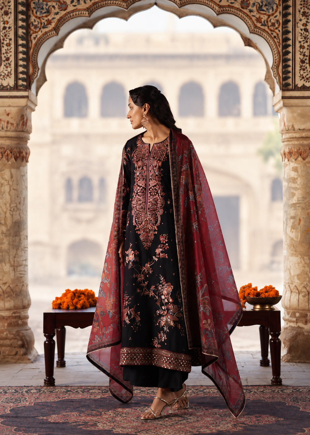 Rekha by Casualite RTW Embroidered Viscose Silk 3 Piece Suit CL26RVR Bisma - Festive Collection