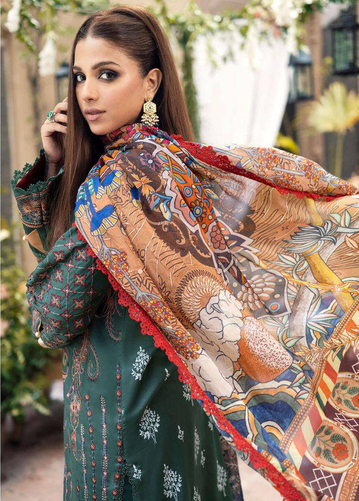 A Floral Dream By Maryam Hussain Embroidered Lawn Suits Unstitched 3 Piece MH23FD 08 Emerald - Luxury Collection