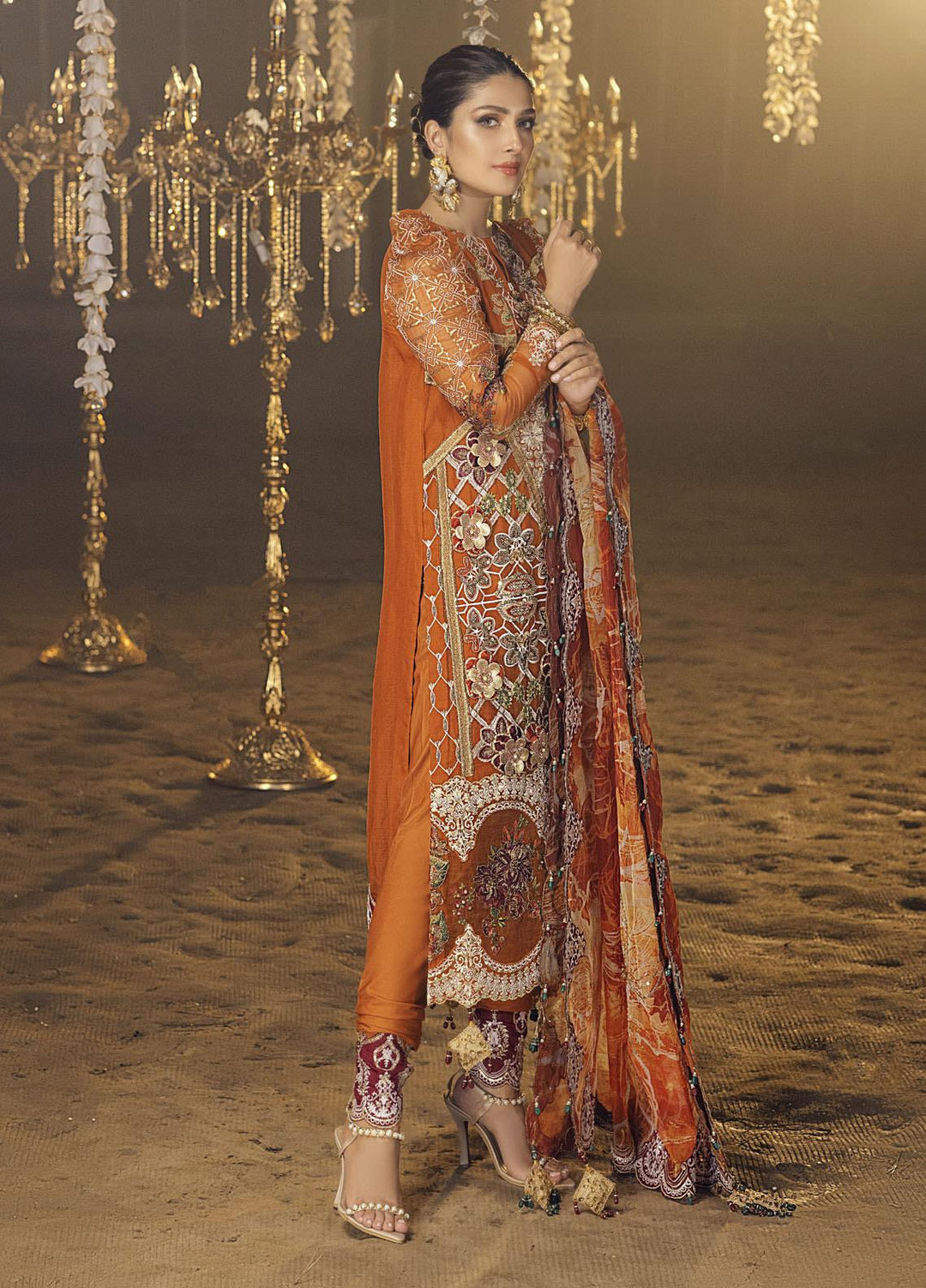 Aabgeena by Neelos Embroidered Organza Suits Unstitched 3 Piece NL22ABG NSM-101 - Luxury Formal Collection
