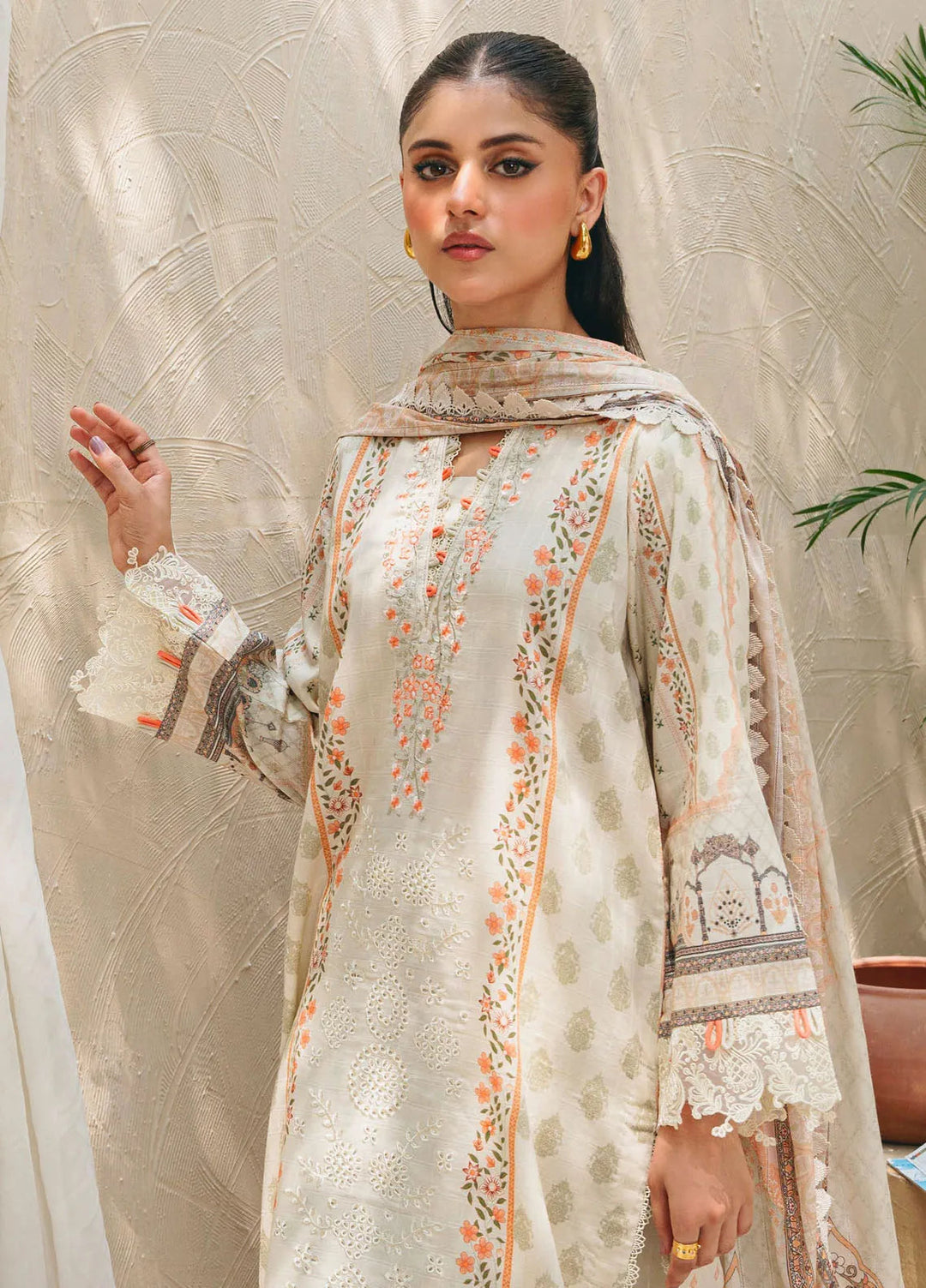 Aabyaan Embroidered Chickankari Suits Unstitched 3 Piece ABY25SC Nehir AF-03 - Summer Collection