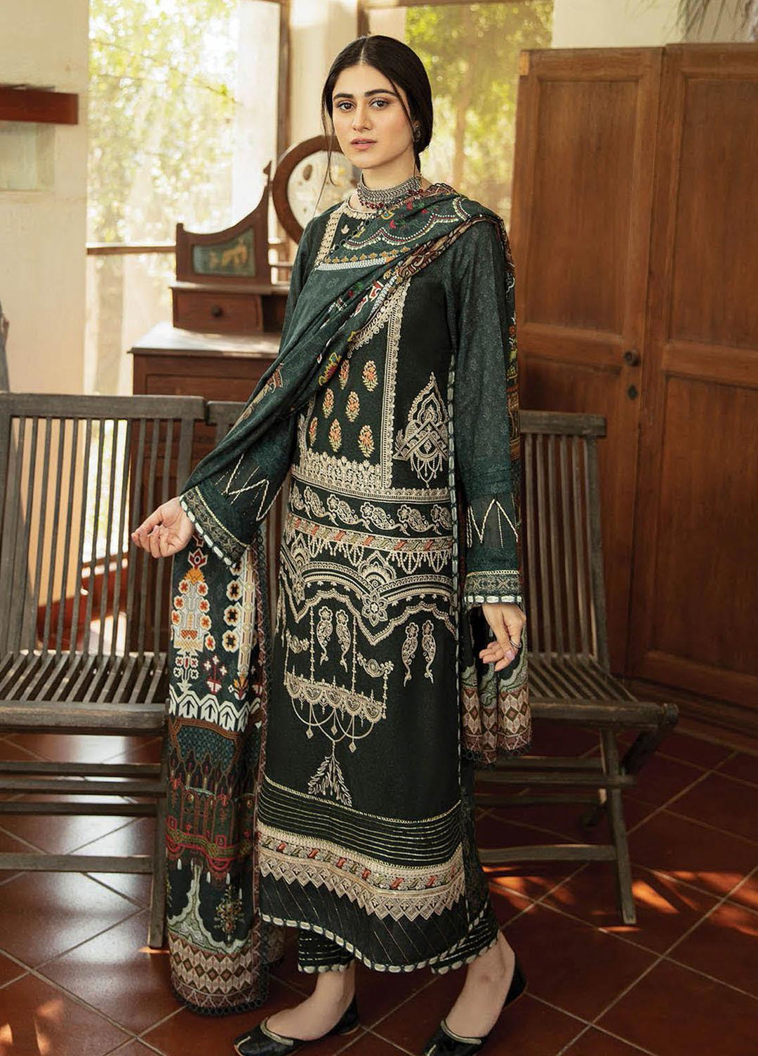 Aabyaan Embroidered Karandi Suits Unstitched 3 Piece ABY21K AK-05 Sila - Winter Collection
