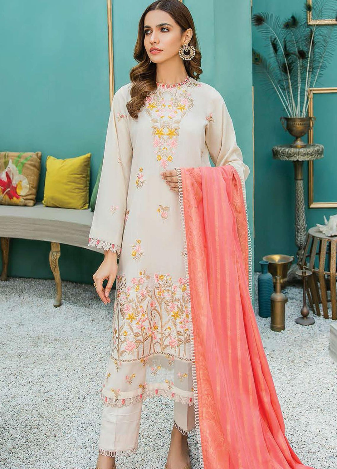 Aabyaan Embroidered Lawn Suits Unstitched 3 Piece ABY21L D-04 - Summer Collection