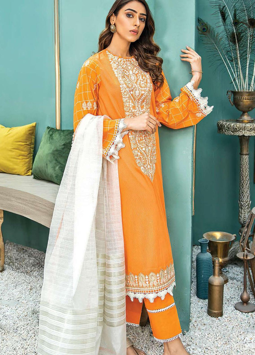 Aabyaan Embroidered Lawn Suits Unstitched 3 Piece ABY21L D-08 - Summer Collection