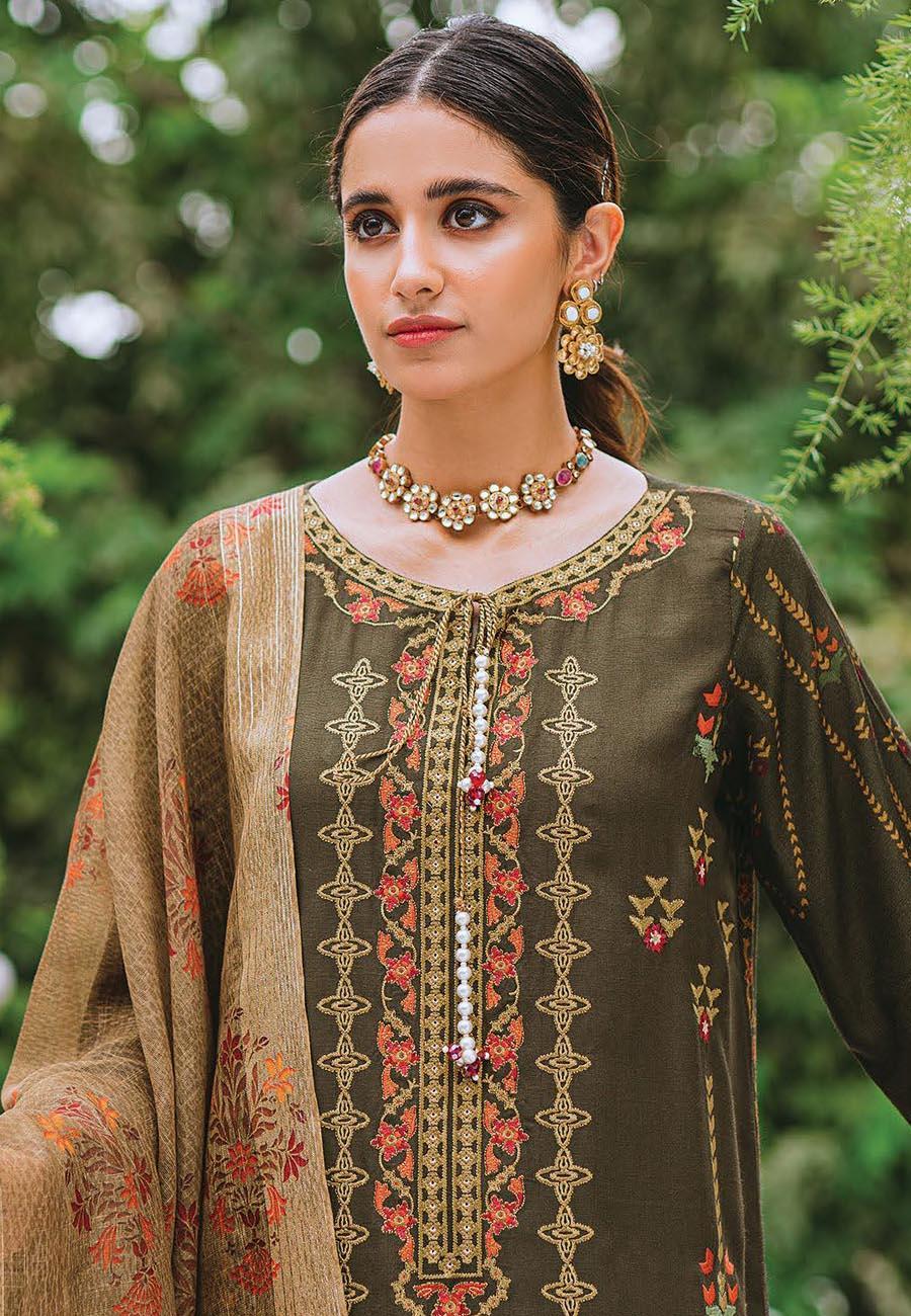 Aabyaan Embroidered Linen Suits Unstitched 3 Piece ABY21W 08 Elmas - Winter Collection