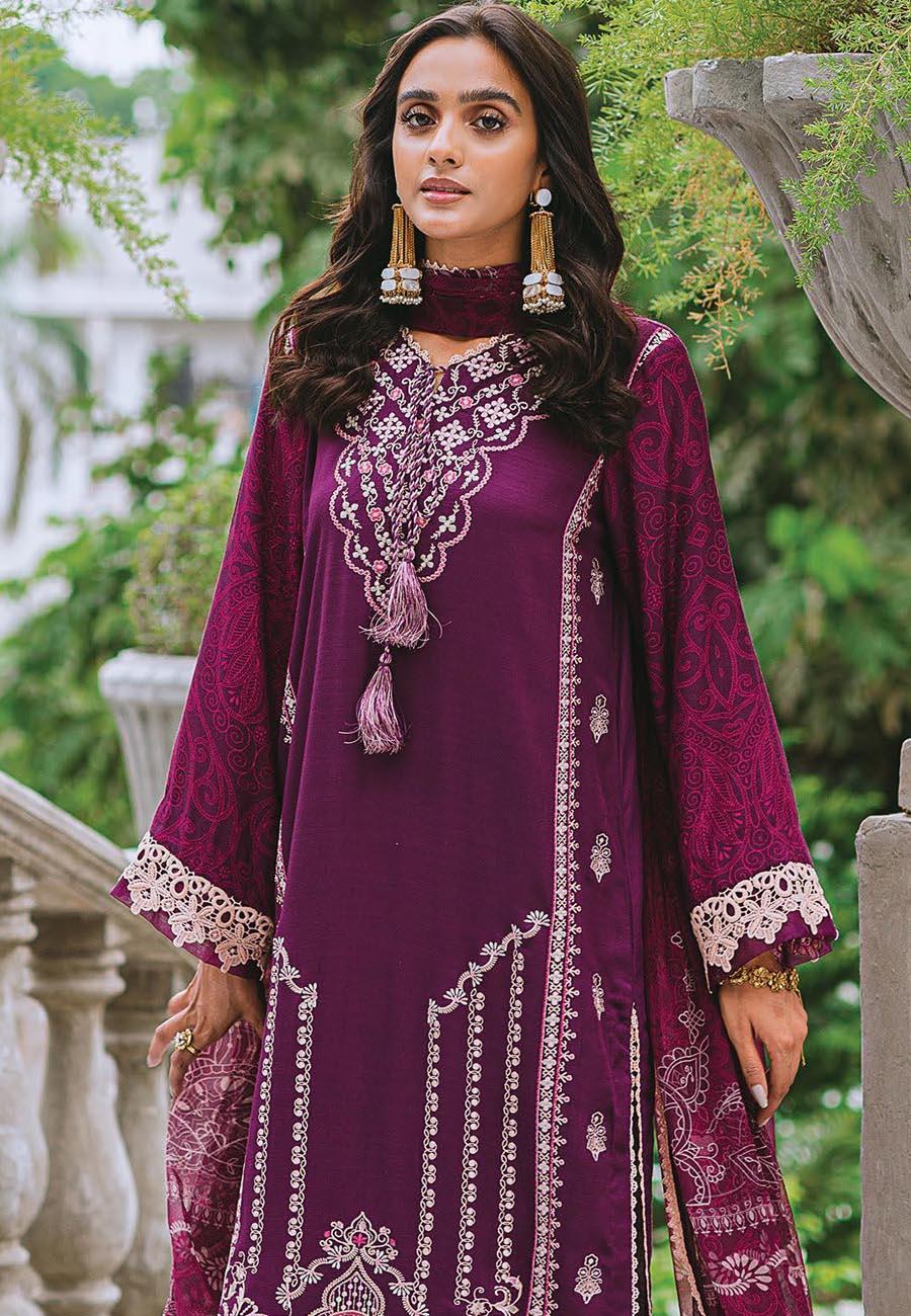 Aabyaan Embroidered Linen Suits Unstitched 3 Piece ABY21W 09 Sanem - Winter Collection