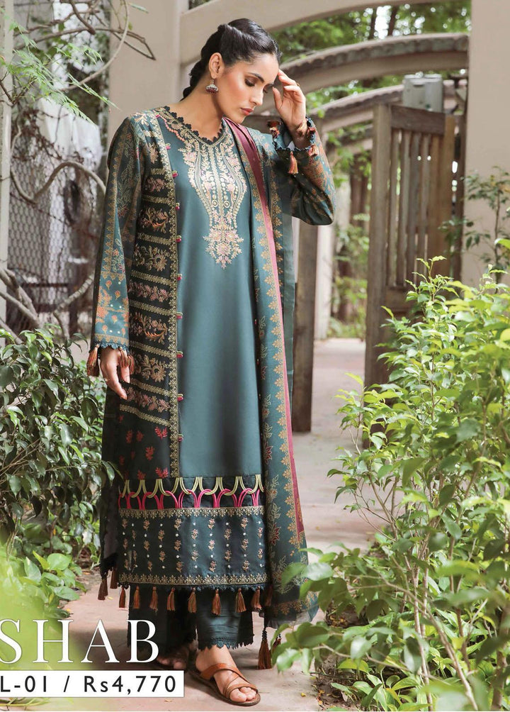 Miraal By Aabyaan Embroidered Linen Suits Unstitched 3 Piece ABY22M AL-01 Shab - Winter Collection