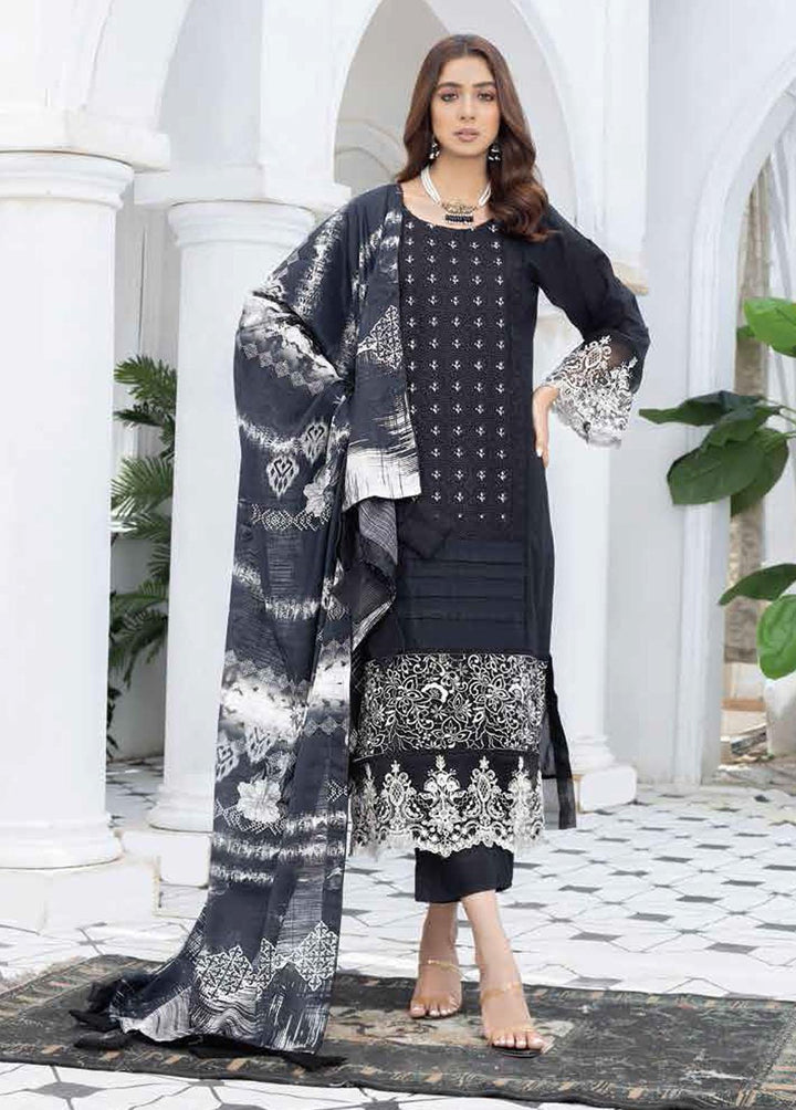 Aafreen By Riaz Arts Embroidered Lawn Suits Unstitched 3 Piece RA22BW 01 - Black & White Collection