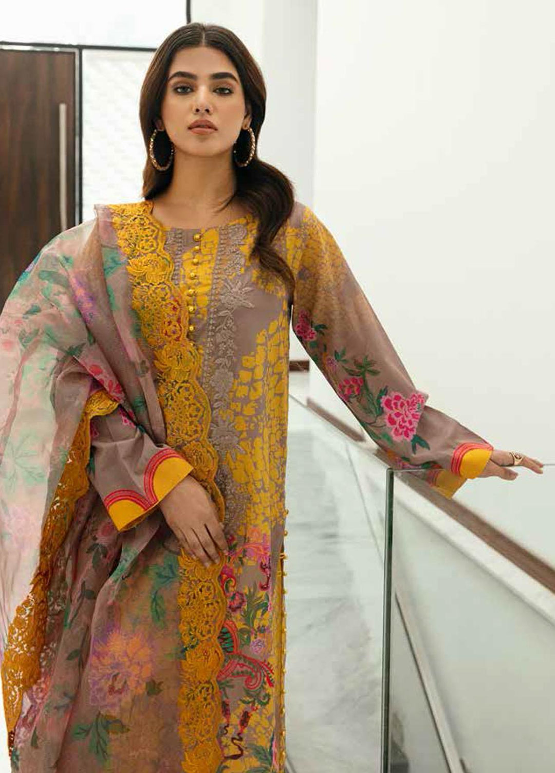 Aaghaz By Charizma Embroidered Lawn Suits Unstitched 3 Piece CRZ23AG AG-05A - Summer Collection