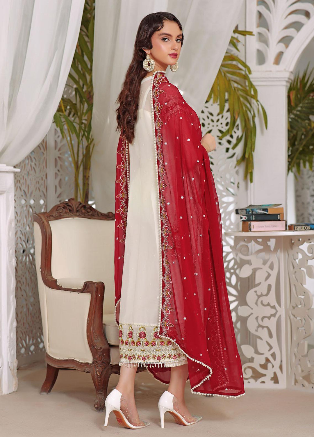 Aaina By Awwal Embroidered Chiffon Suits Unstitched 3 Piece AW23A D-01 Aaqs - Luxury Collection
