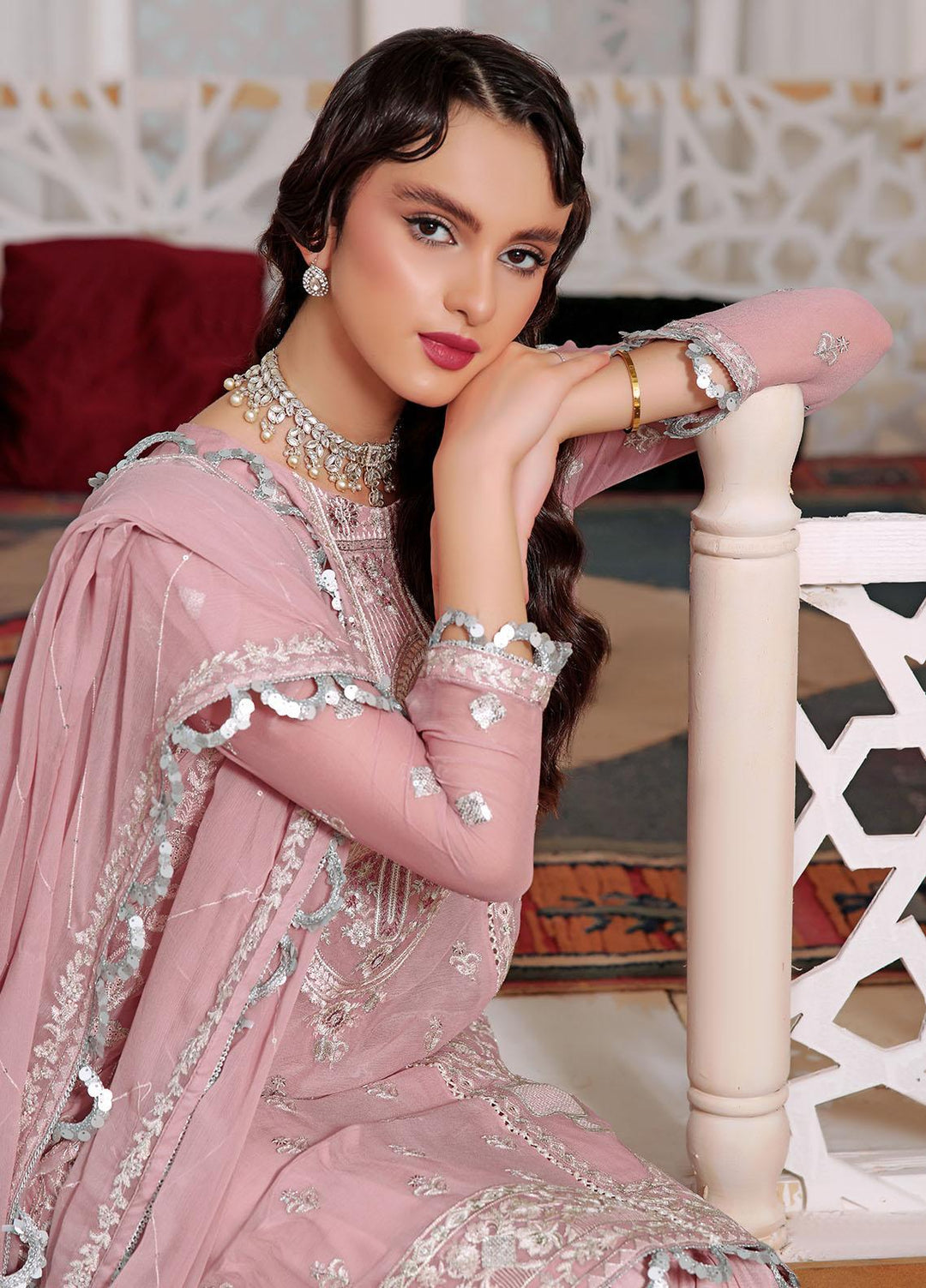 Aaina By Awwal Embroidered Chiffon Suits Unstitched 3 Piece AW23A D-03 Nuri - Luxury Collection