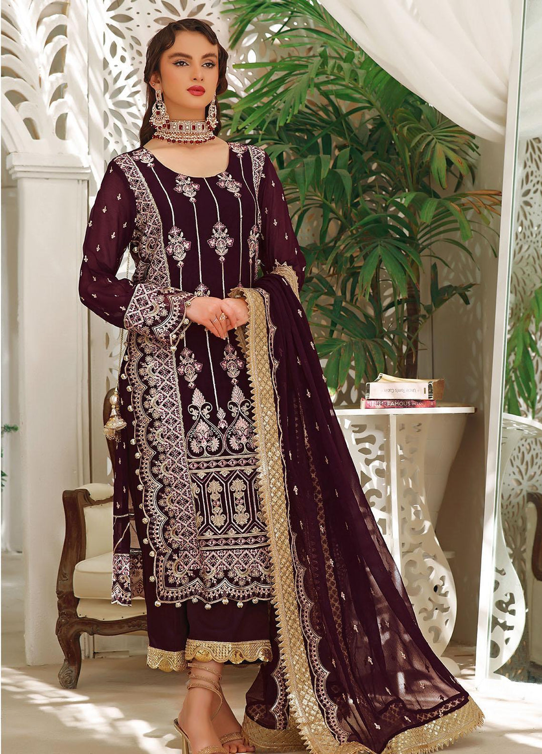 Aaina By Awwal Embroidered Chiffon Suits Unstitched 3 Piece AW23A D-04 Dilaab - Luxury Collection