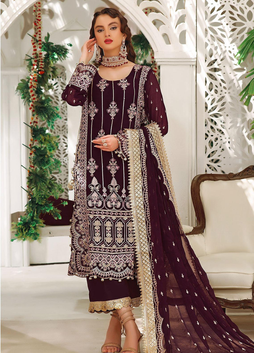 Aaina By Awwal Embroidered Chiffon Suits Unstitched 3 Piece AW23A D-04 Dilaab - Luxury Collection