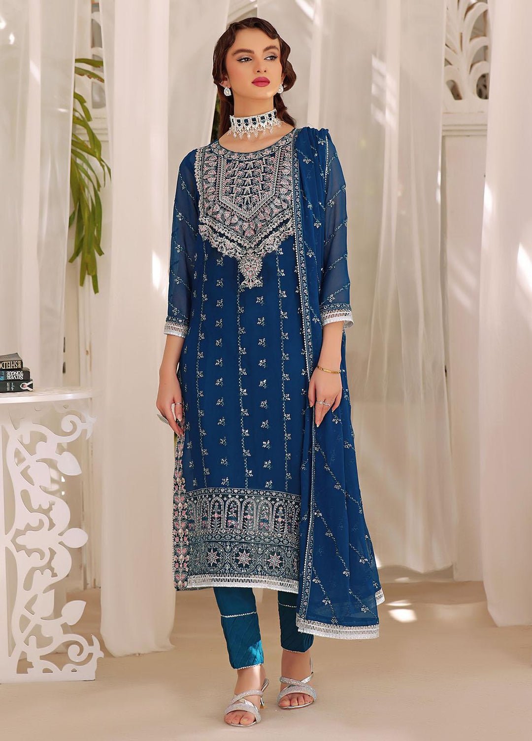 Aaina By Awwal Embroidered Chiffon Suits Unstitched 3 Piece AW23A D-06 Gauhar - Luxury Collection