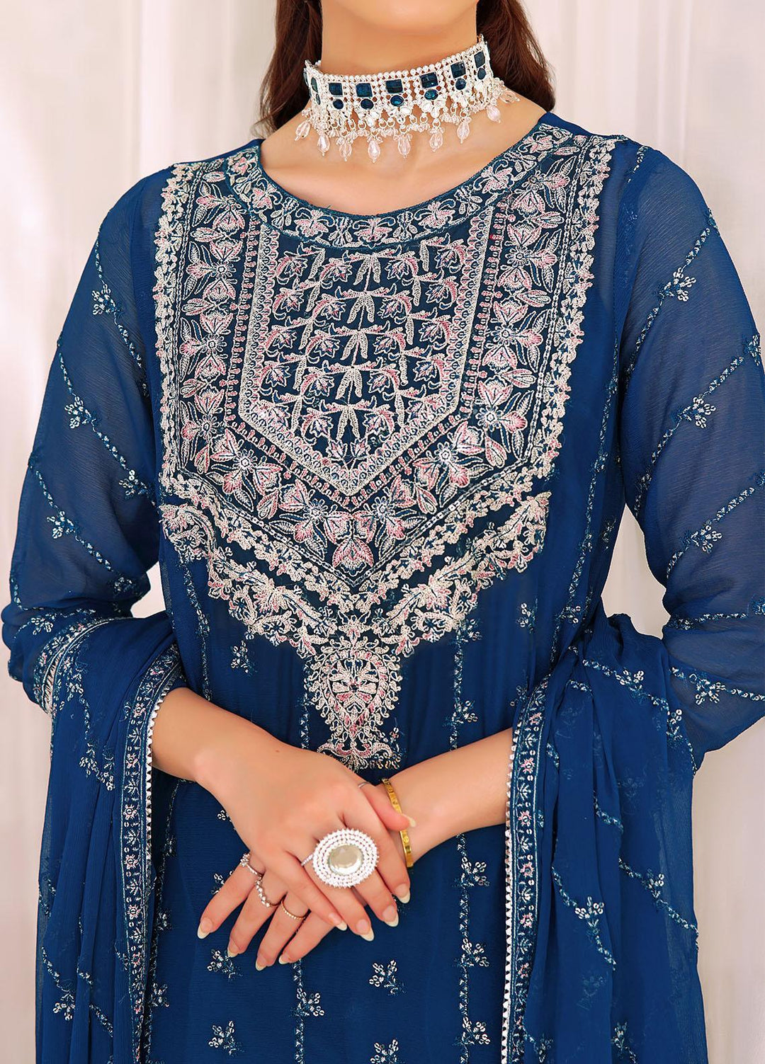 Aaina By Awwal Embroidered Chiffon Suits Unstitched 3 Piece AW23A D-06 Gauhar - Luxury Collection