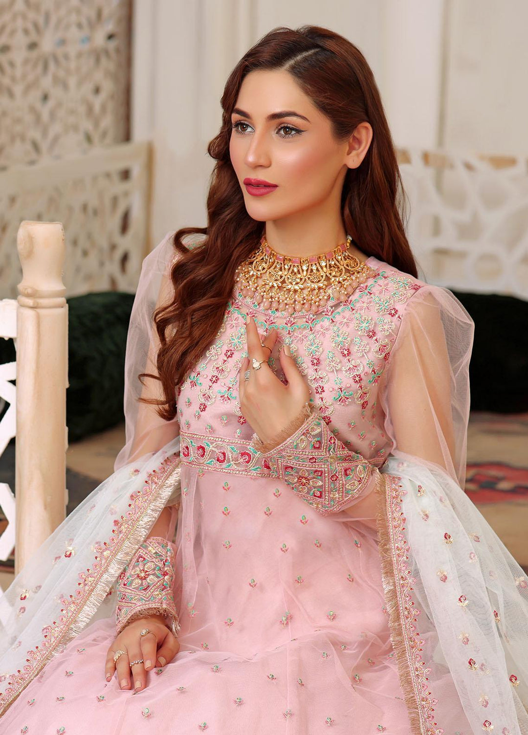 Aaina By Awwal Embroidered Net Suits Unstitched 3 Piece AW23A D-07 Reyna - Luxury Collection