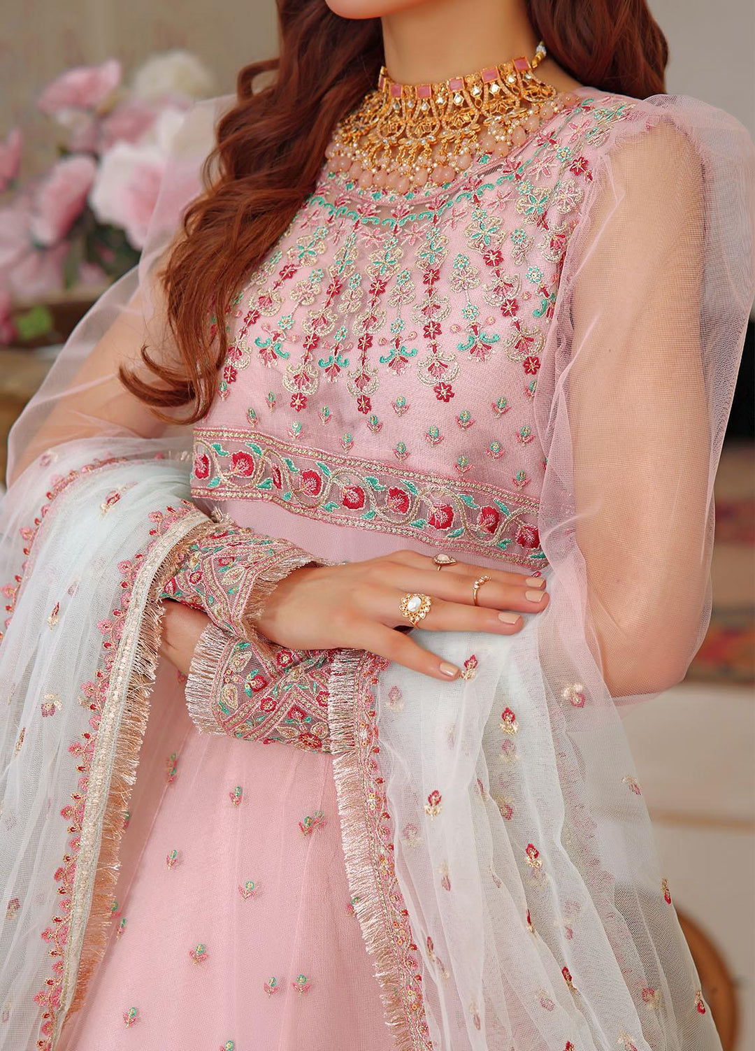 Aaina By Awwal Embroidered Net Suits Unstitched 3 Piece AW23A D-07 Reyna - Luxury Collection