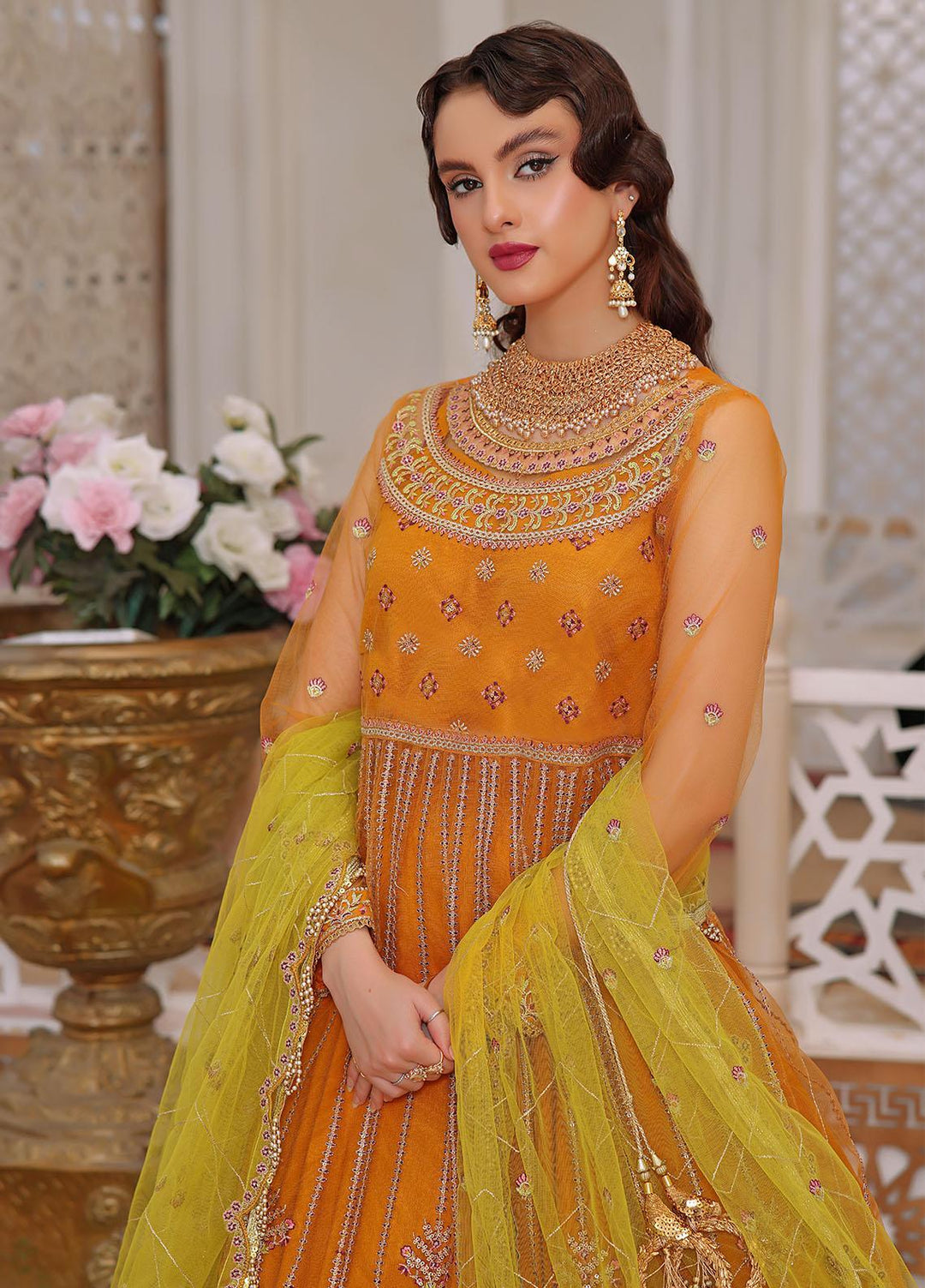 Aaina By Awwal Embroidered Net Suits Unstitched 3 Piece AW23A D-08 Hasnat - Luxury Collection