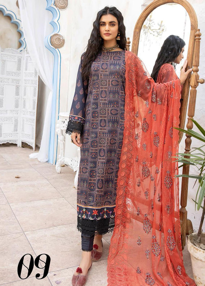 Aalaya Printed Lawn Suits Unstitched 3 Piece ALY22PL D-09 - Premium Collection