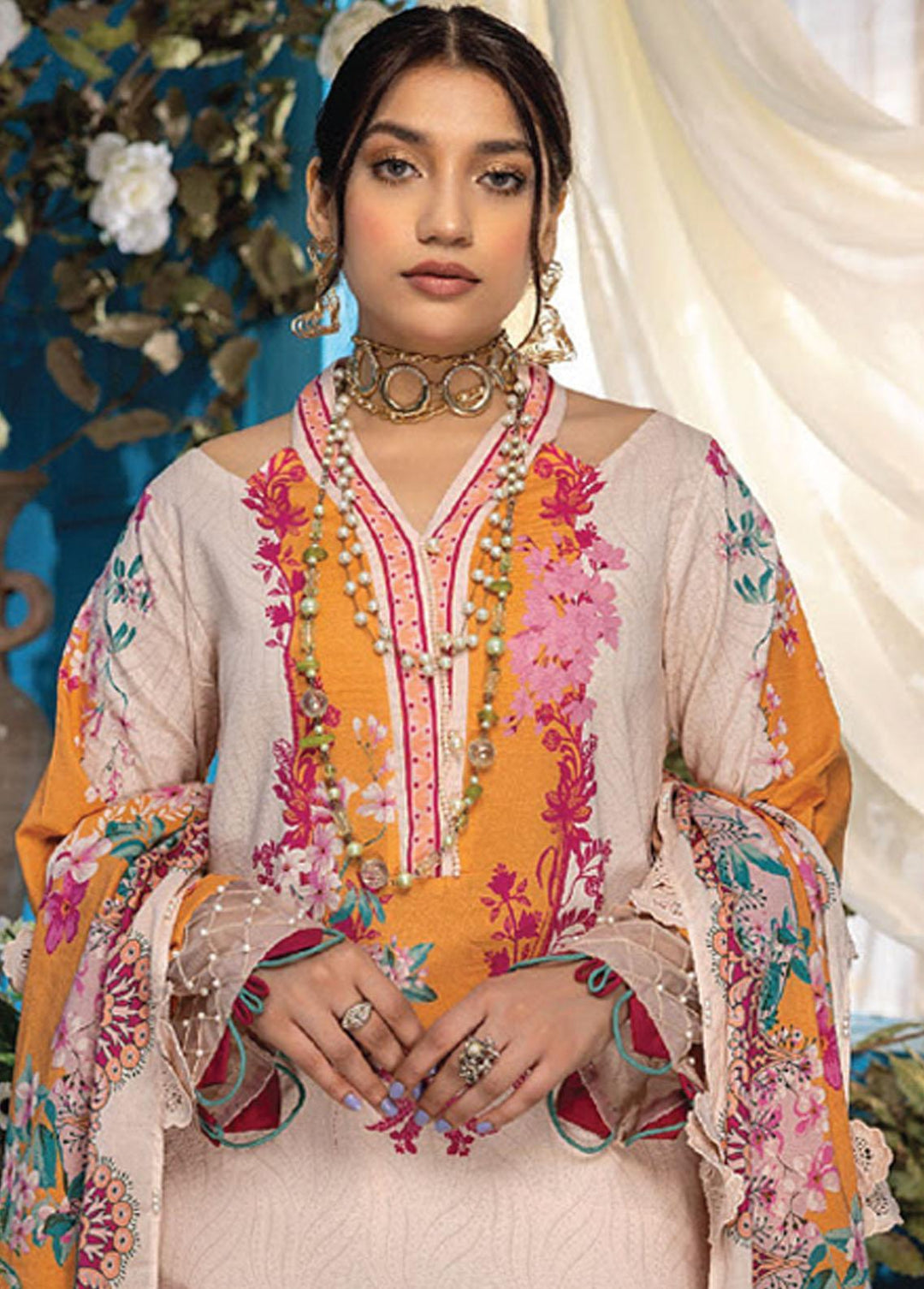 Aangan By Humdum Printed Lawn Suits Unstitched 3 Piece HD23AL D-06 - Summer Collection