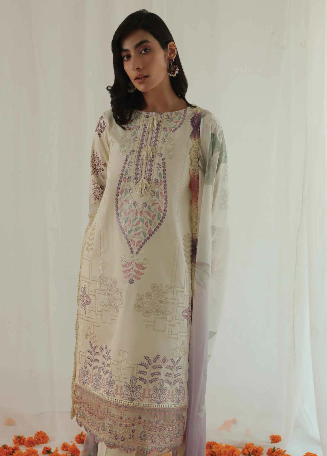 Aarzu By Aabyaan Embroidered Lawn Suits Unstitched 3 Piece ABY22A AA-07 Zarmina - Luxury Collection