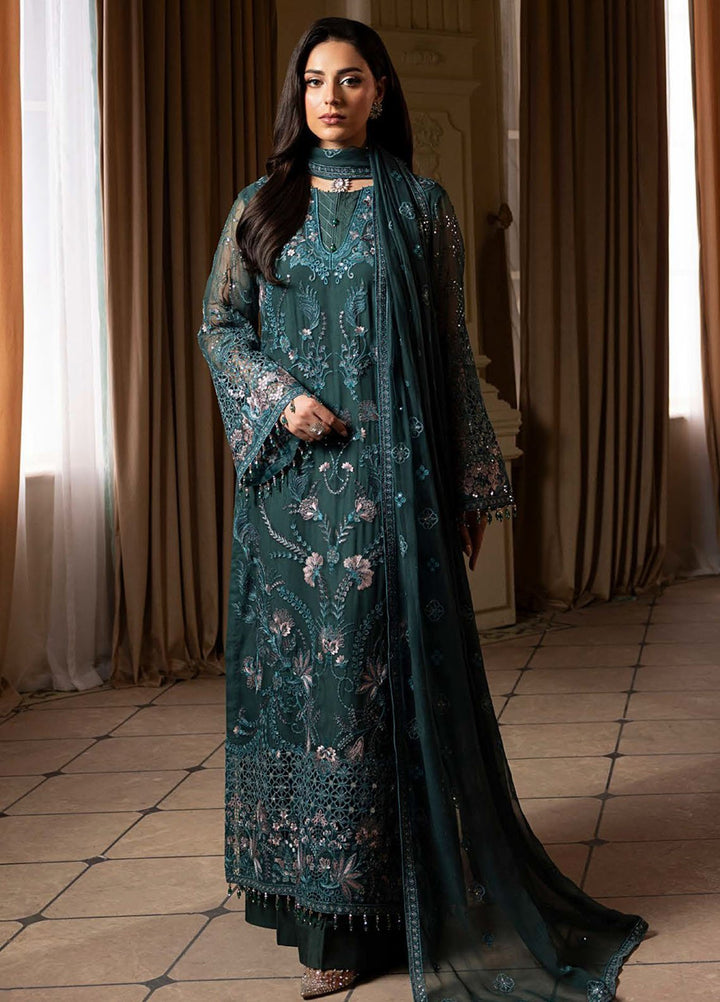 Aashnai by Lavish Embroidered Chiffon Suits Unstitched 3 Piece LVP24AC D-03 Deep Forest - Formals Collection
