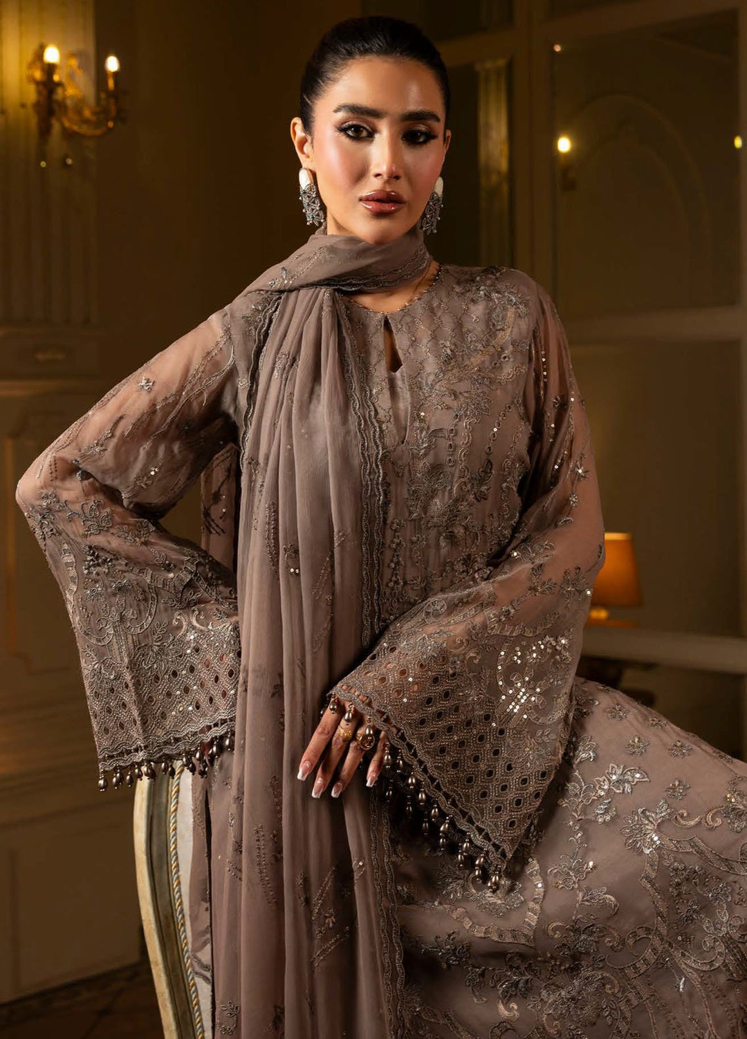 Aashnai by Lavish Embroidered Chiffon Suits Unstitched 3 Piece LVP24AC D-10 Rustic Grace - Formals Collection