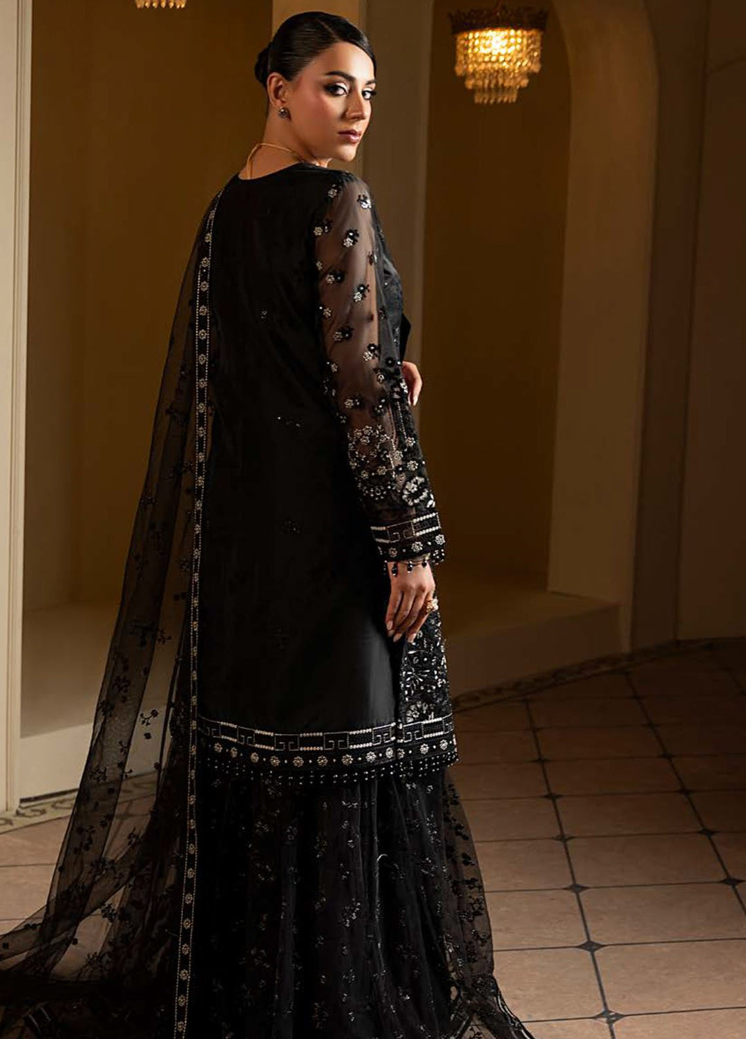 Aashnai by Lavish Embroidered Organza Suits Unstitched 3 Piece LVP24AC D-01 Charcoal Luxe - Formals Collection