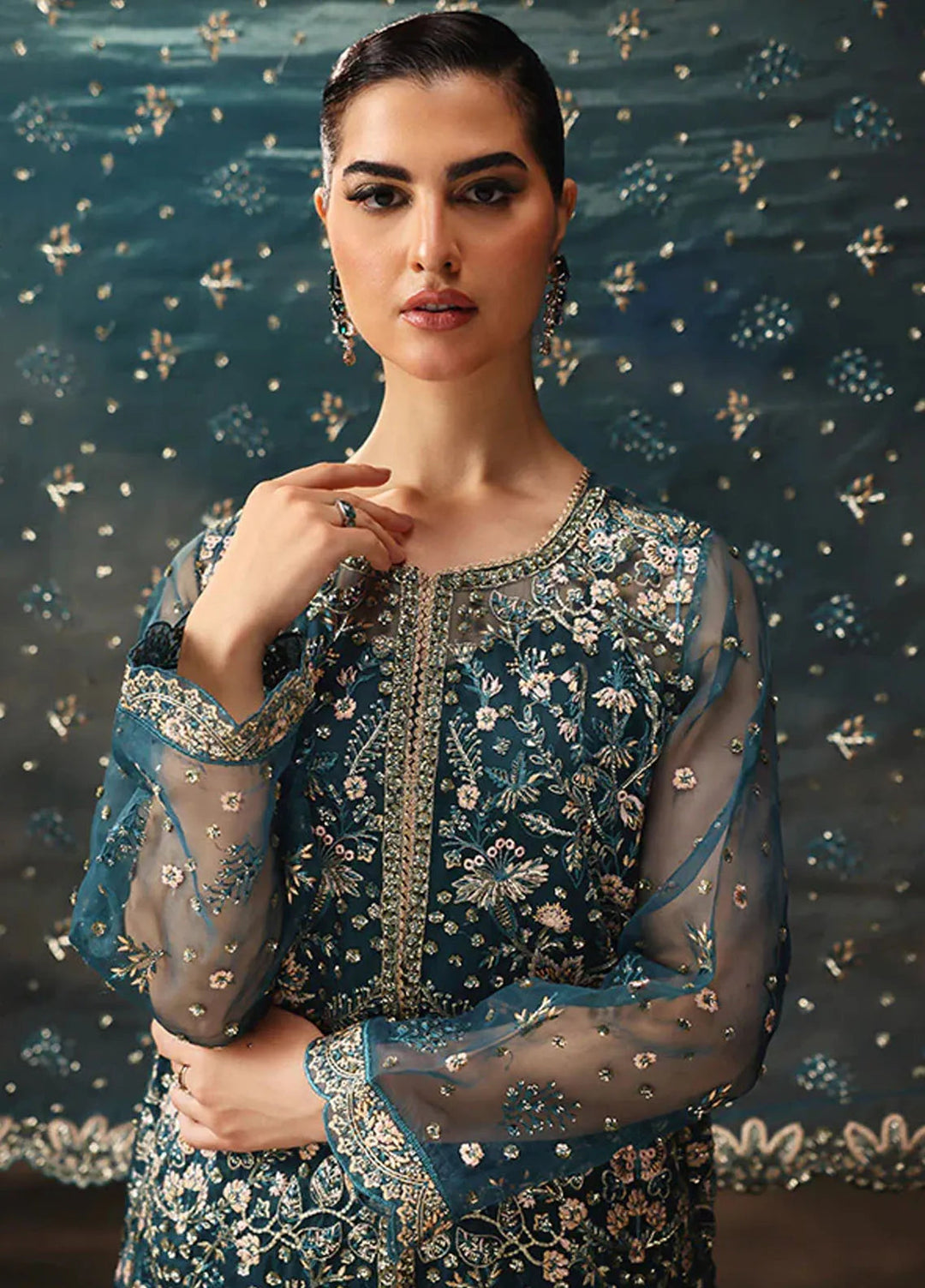 Aatish By Saffron Embroidered Organza Suit Unstitched 4 Piece SFR24A D-01 Gulzar-e-Afreen - Formal Collection