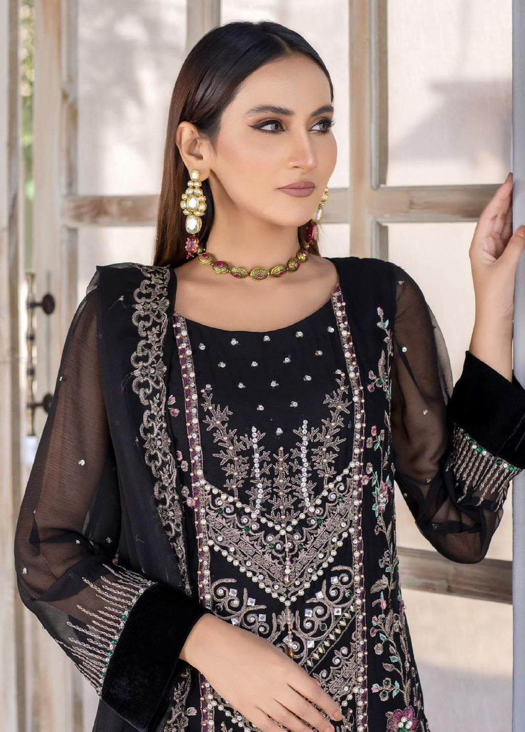 Aayra Embroidered Chiffon Suits Unstitched 4 Piece AY23C D-02 - Luxury Collection