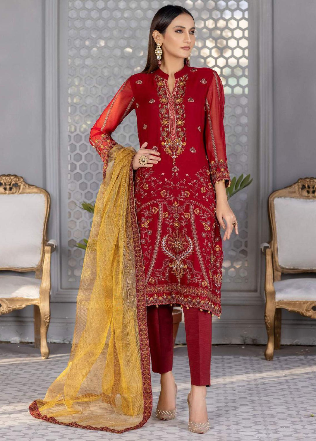 Aayra Embroidered Chiffon Suits Unstitched 4 Piece AY23C D-04 - Luxury Collection