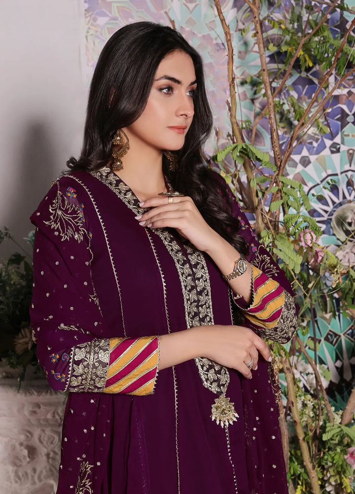 Abaan Zohan Pret Embroidered Chiffon 3 Piece Suit Hoor Purple