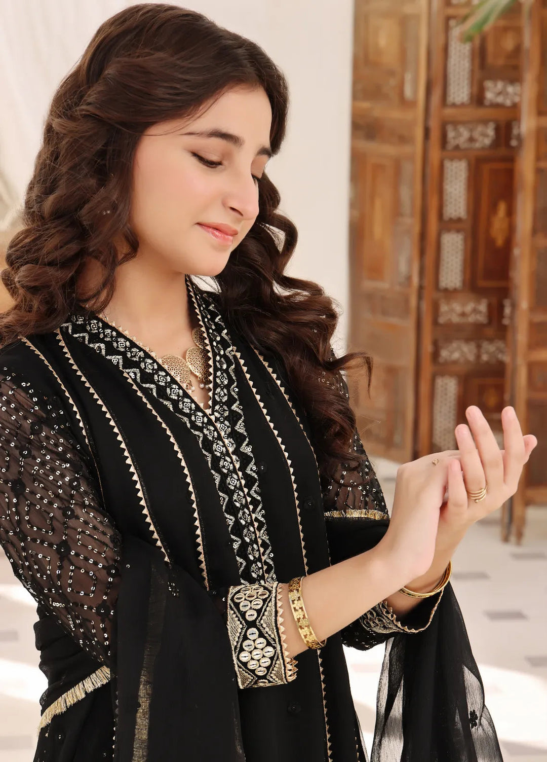 Abaan Zohan Pret Embroidered Chiffon 3 Piece Suit Kashish Kids Black