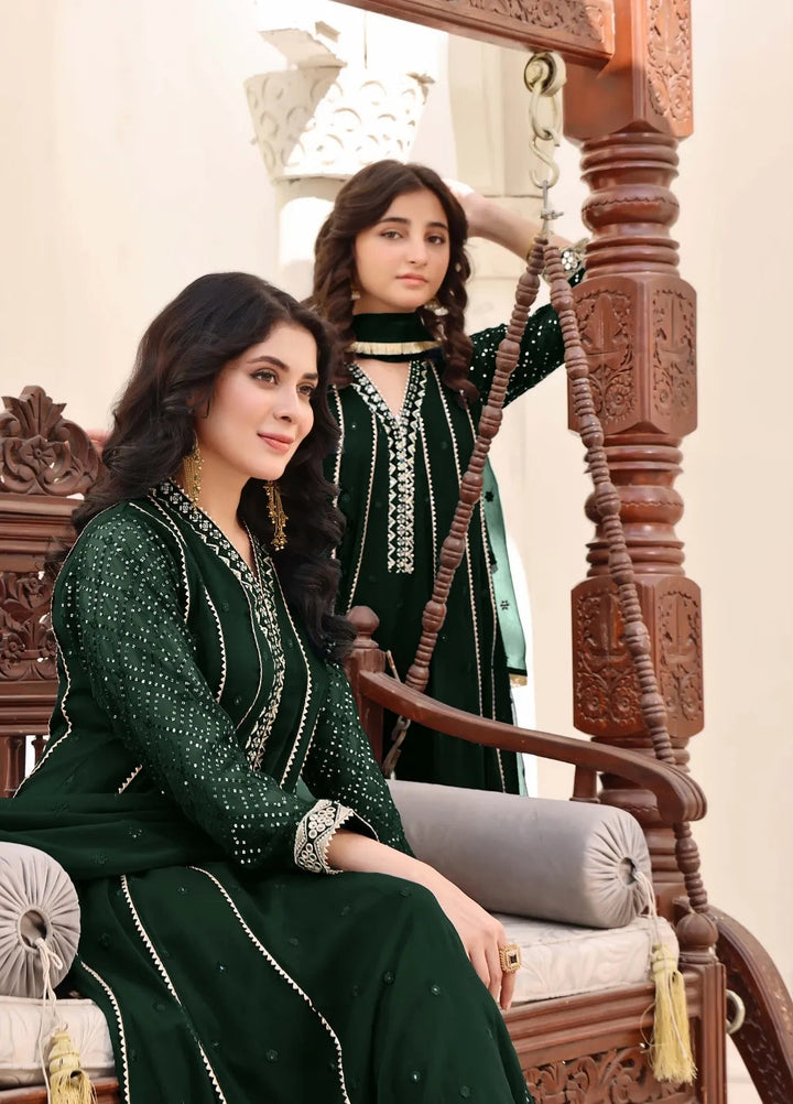 Abaan Zohan Pret Embroidered Chiffon 3 Piece Suit Kashish Kids Kaai Green
