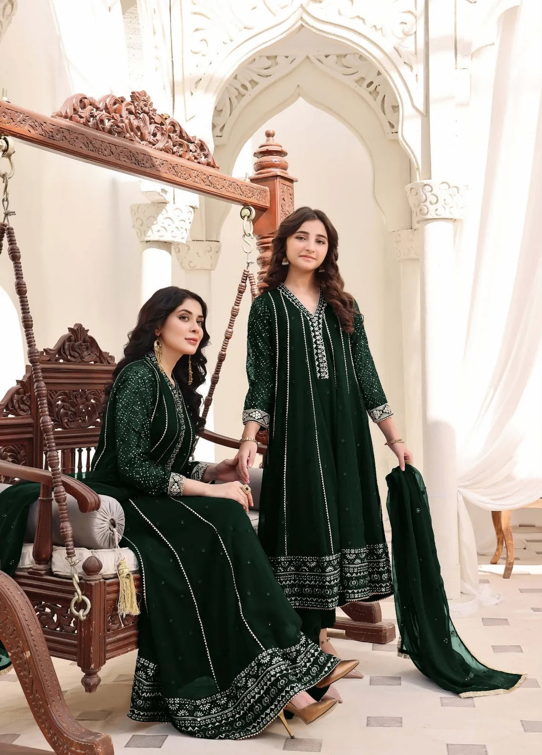 Abaan Zohan Pret Embroidered Chiffon 3 Piece Suit Kashish Kids Kaai Green