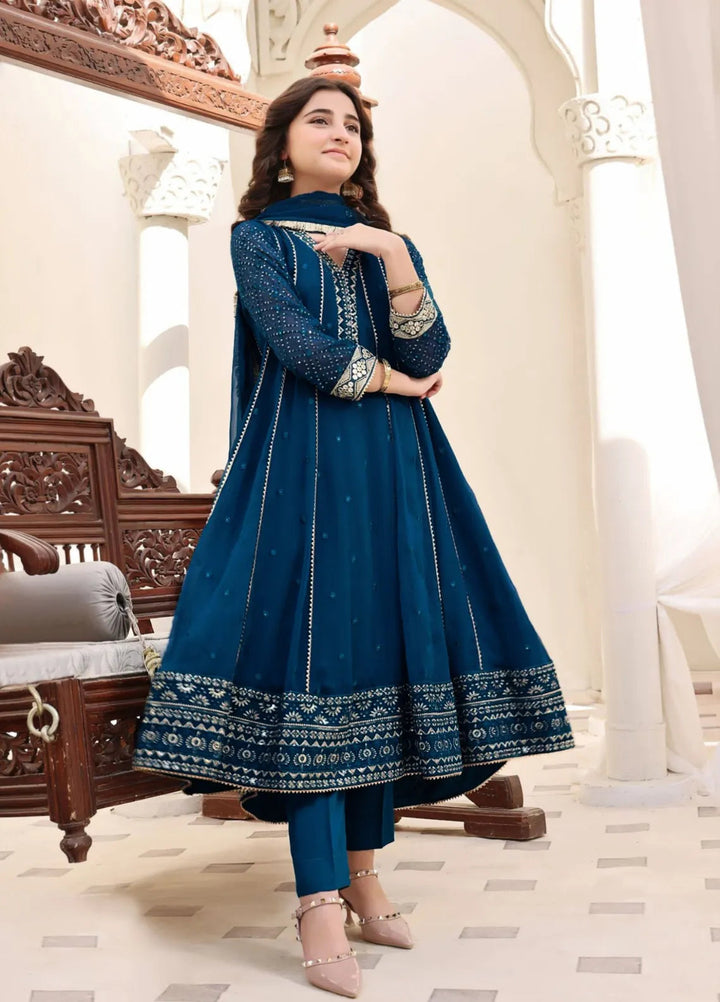 Abaan Zohan Pret Embroidered Chiffon 3 Piece Suit Kashish Kids peacock
