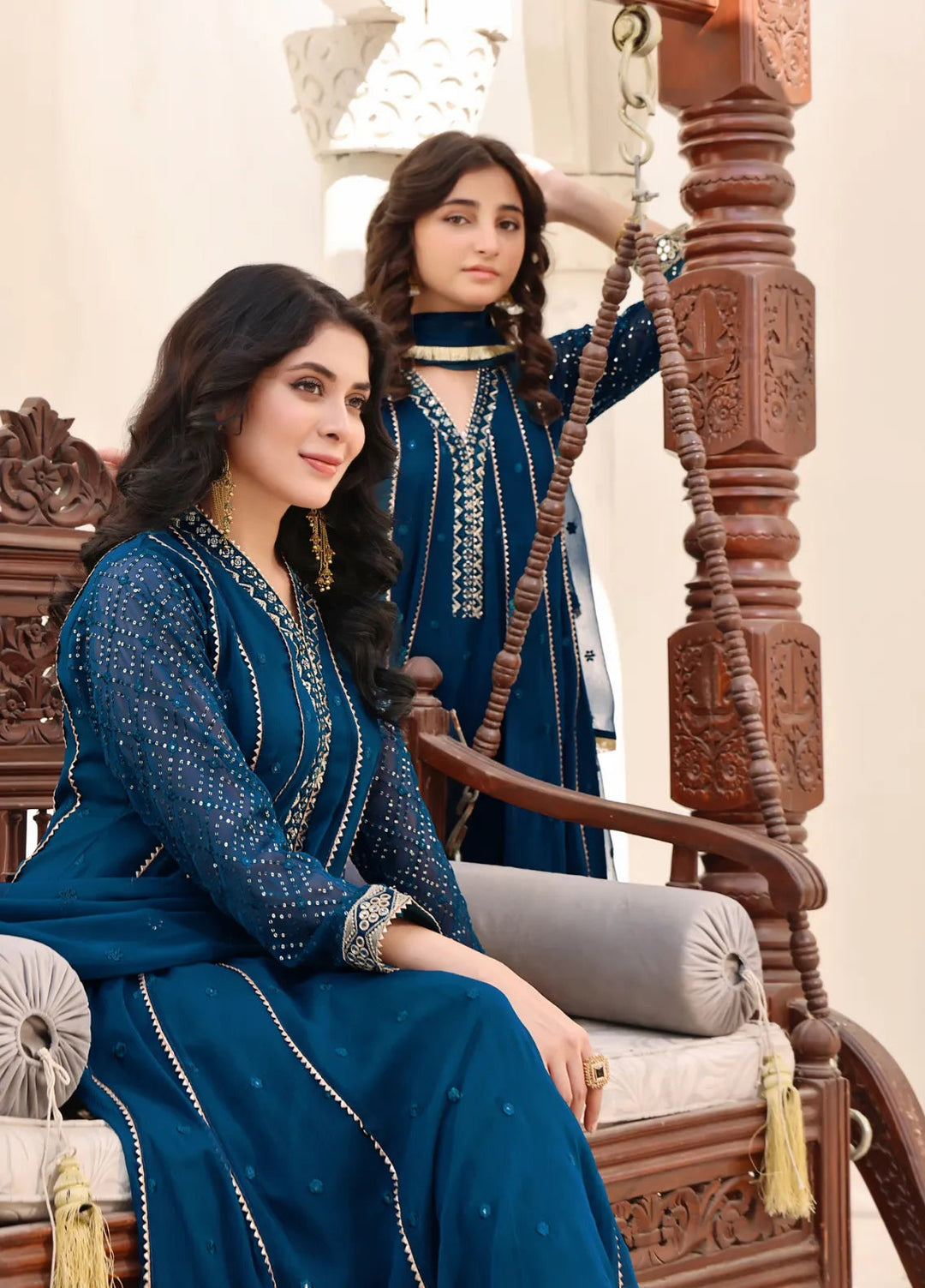 Abaan Zohan Pret Embroidered Chiffon 3 Piece Suit Kashish Kids peacock