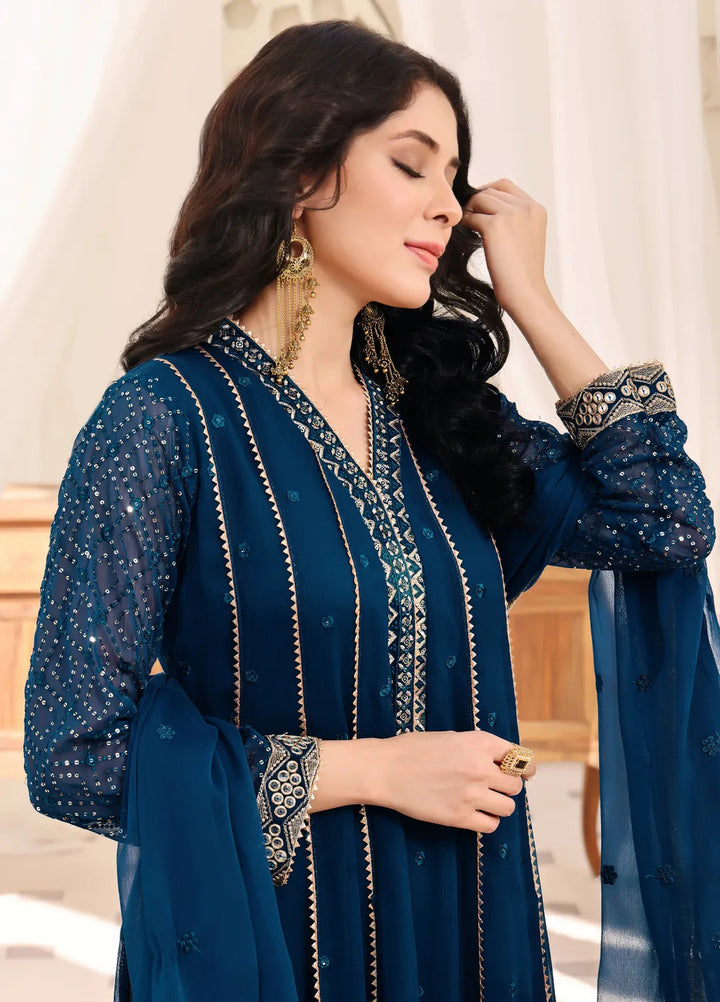 Abaan Zohan Pret Embroidered Chiffon 3 Piece Suit Kashish peacock