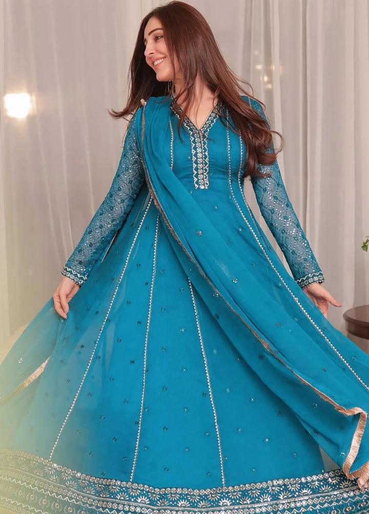 Abaan Zohan Pret Embroidered Chiffon 3 Piece Suit Kashish peacock