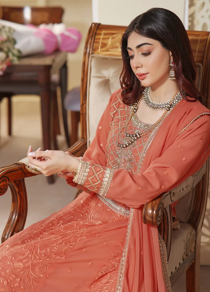 Abaan Zohan Pret Embroidered Chiffon 3 Piece Suit Mehraab Tea Pink