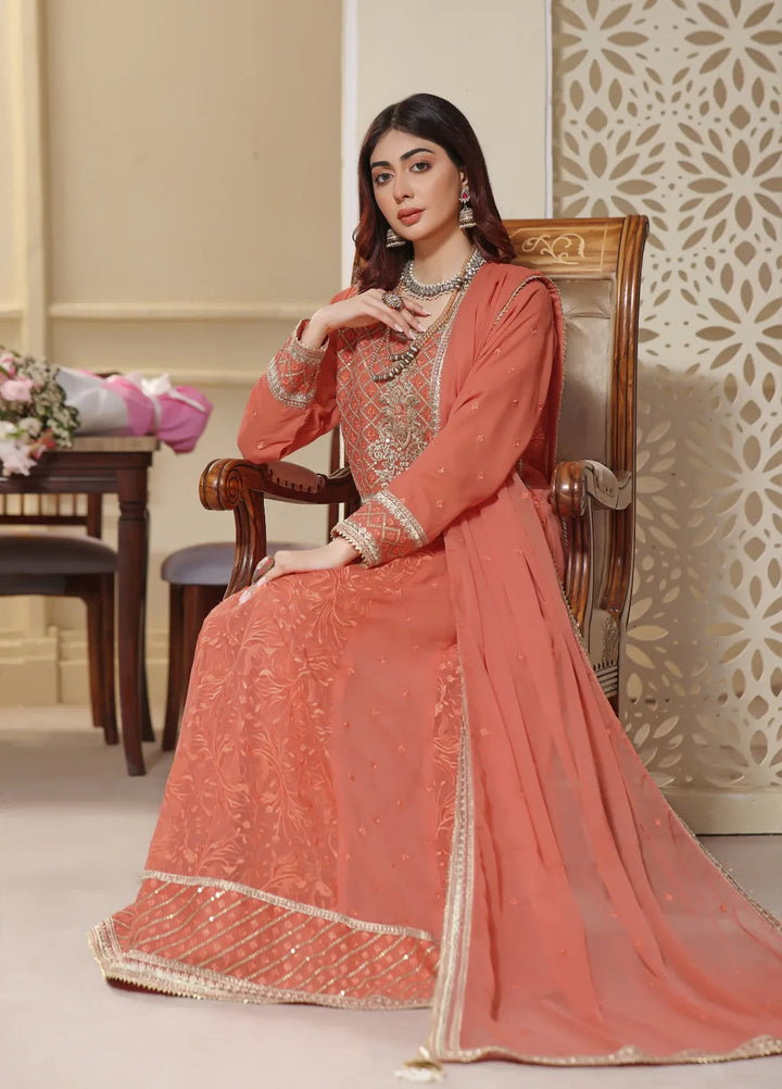Abaan Zohan Pret Embroidered Chiffon 3 Piece Suit Mehraab Tea Pink