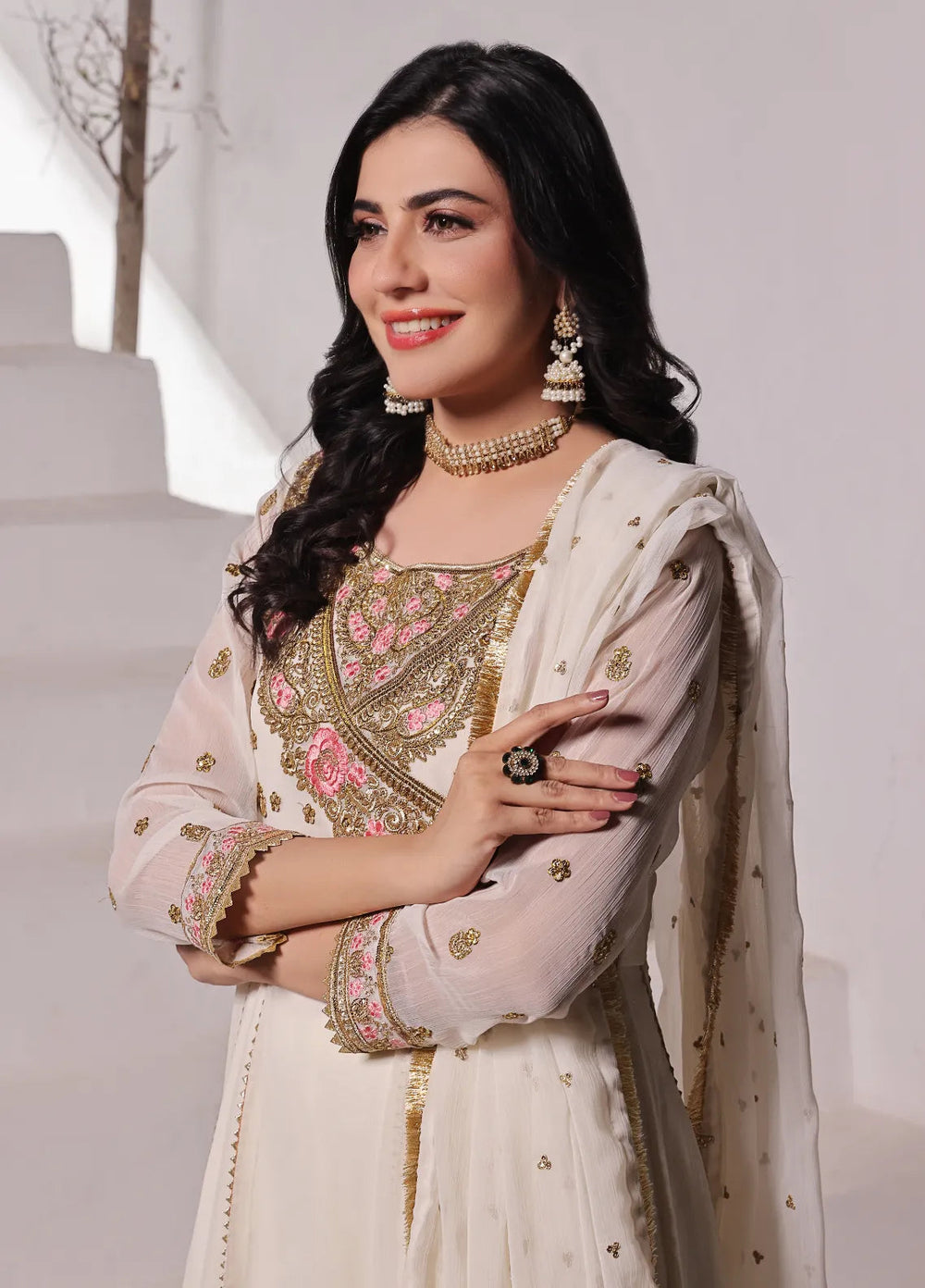 Abaan Zohan Pret Embroidered Chiffon 3 Piece Suit Noori Off white