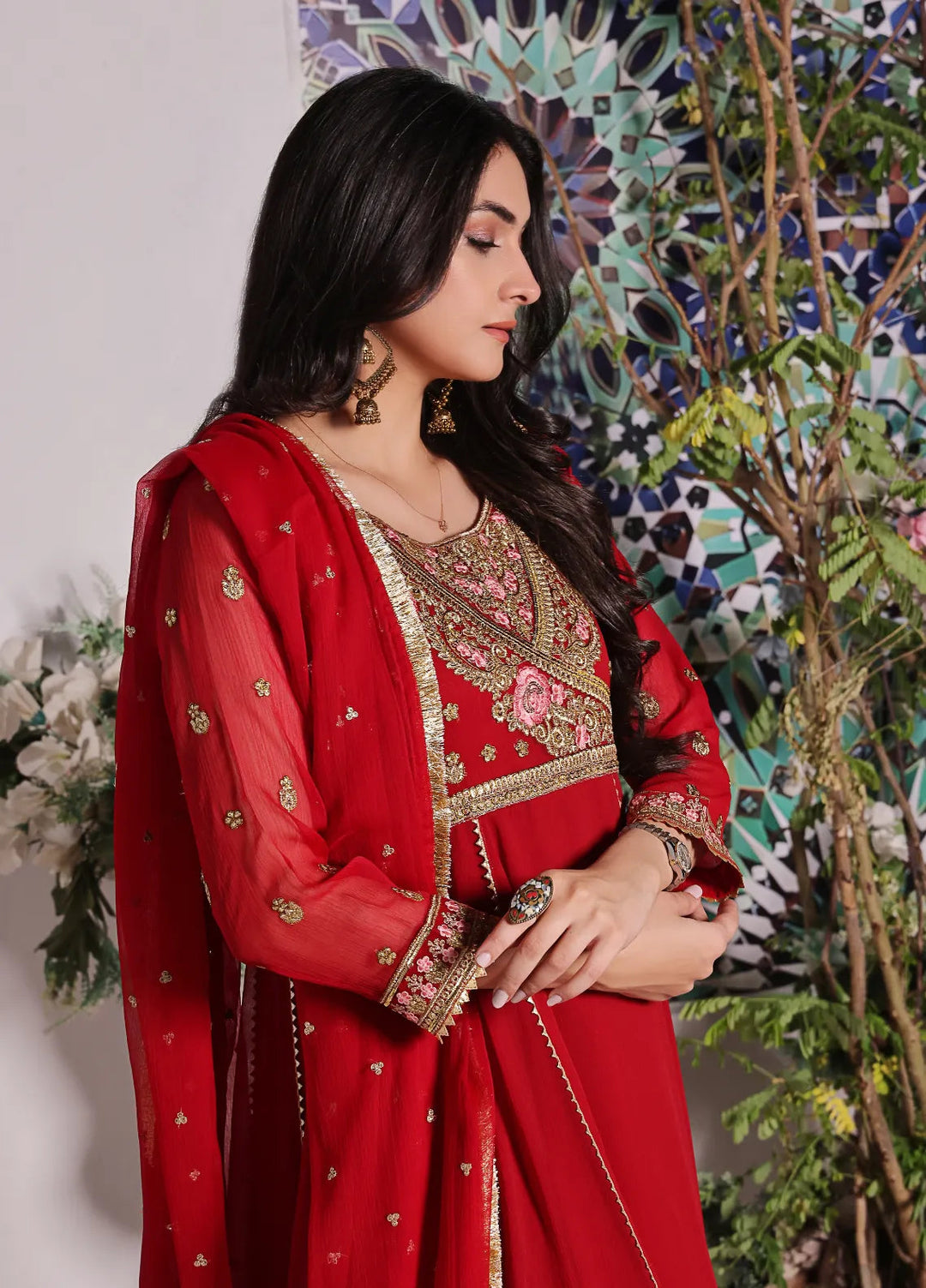 Abaan Zohan Pret Embroidered Chiffon 3 Piece Suit Noori Red